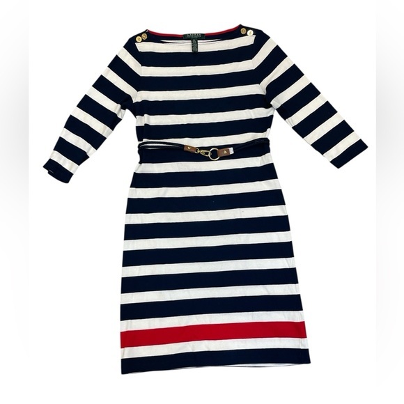 Lauren Ralph Lauren Dresses & Skirts - Lauren Ralph Lauren Petite Striped 3/4 Sleeve Striped Belted Dress